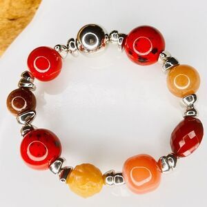 Vintage Red and Orange Beaded Bracelet